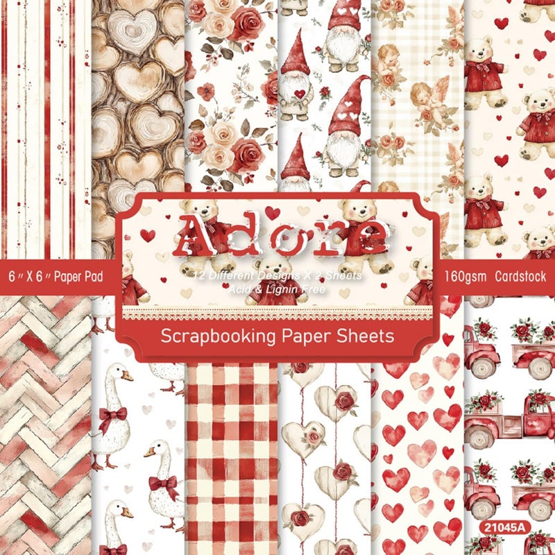 EAMOTOL 24 Sheets Cute Scrapbooking Paper Pad - 6inch Sweet Patterns Designed Supplies for Valentine Christmas DIY Crafts Cardstock Material Journals Collage Diary Gift Folded Wrapping - Image 1